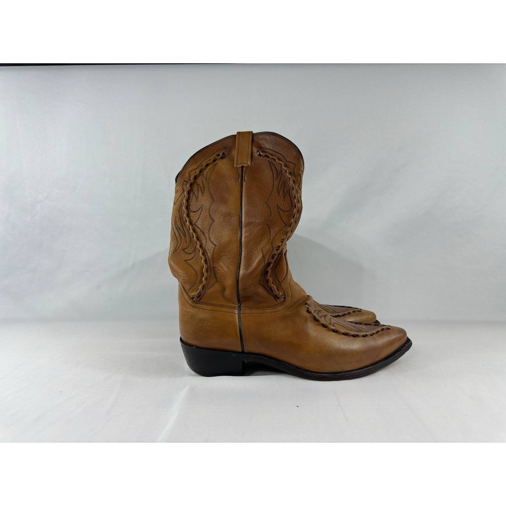 Vintage Dan Post Men's 13 EW Tan Leather Whipstitch Western Cowboy Boots